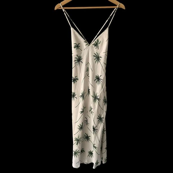Milly White Spagetti Strap Cross Back Viscose Midi Dress with Palm Trees Size 2 - Picture 2 of 8